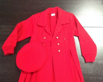 Vintage Style Girl's Coat Size 3 and 4 Red, Old Pink and Ivory