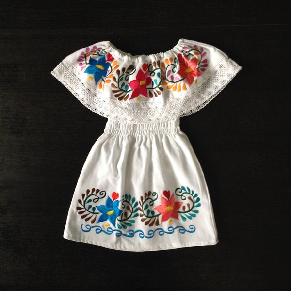 White Mexican Baby Toddler Dress Embroidered Handmade Different Sizes