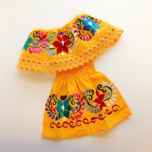 Vestido Bebe Mexicano Amarillo Bordado Hecho A Mano Diferentes Tallas image 1