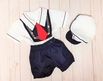 Baby Sailor Suit 3 Pices Navy Outfit Shirt Shorts & Hat Nautical Outfit 6mos-24 mos