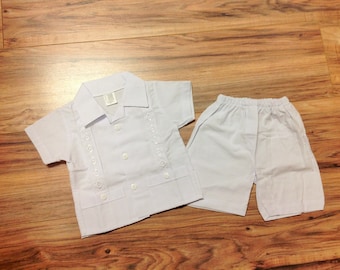 Mexican Baby Toddler Boy Guayabera Outfit White Outfit Embroidered Handmade Shirt and Shorts Set Different Sizes