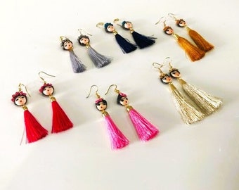 Mexican Handmade Tassel Earrings Mexican Painter Different Colors Drop Earrings Dangle Earrings