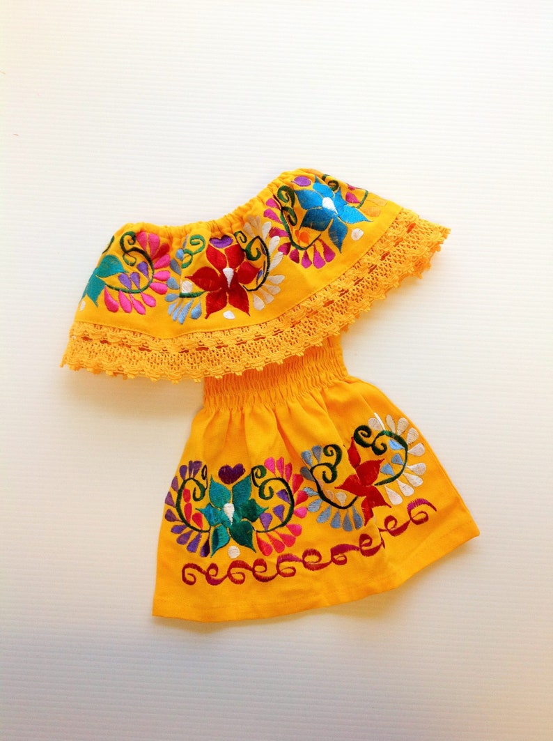 Vestido Bebe Mexicano Amarillo Bordado Hecho A Mano Diferentes Tallas image 1