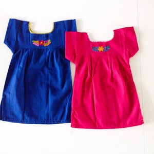 Mexican Baby/Toddler/Girl Dress Embroidered Handmade Different Sizes Tunic Style Hot Pink, Yellow, Royal Blue and Beige imagem 6