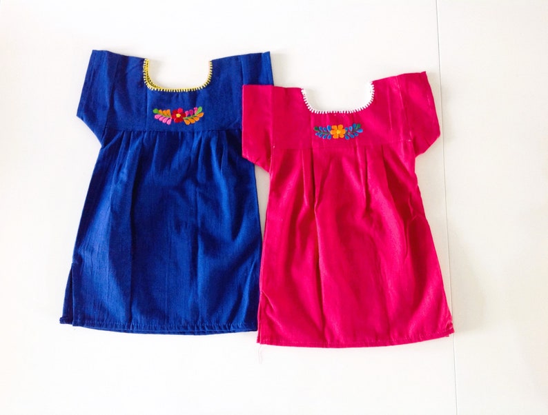 Mexican Baby/Toddler/Girl Dress Embroidered Handmade Different Sizes Tunic Style Hot Pink, Yellow, Royal Blue and Beige image 6