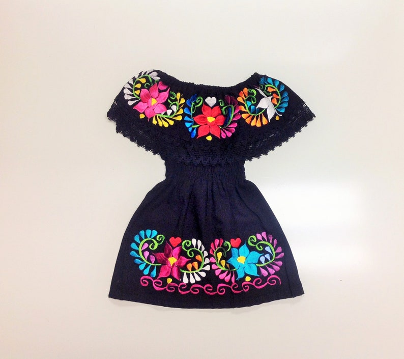 Black Mexican Baby Toddler Girl Dress Embroidered Handmade - Etsy
