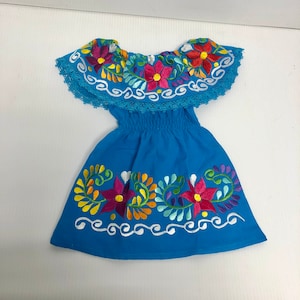 Turquoise Mexican Baby Toddler Girl Dress Embroidered Handmade Different Sizes 6mos. to 6 years