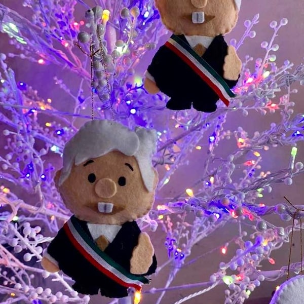 Andres Manuel Lopez Obrador AMLO Christmas Tree Decoration Christmas Ornament Handmade Felt Doll Mexican President Gift Present