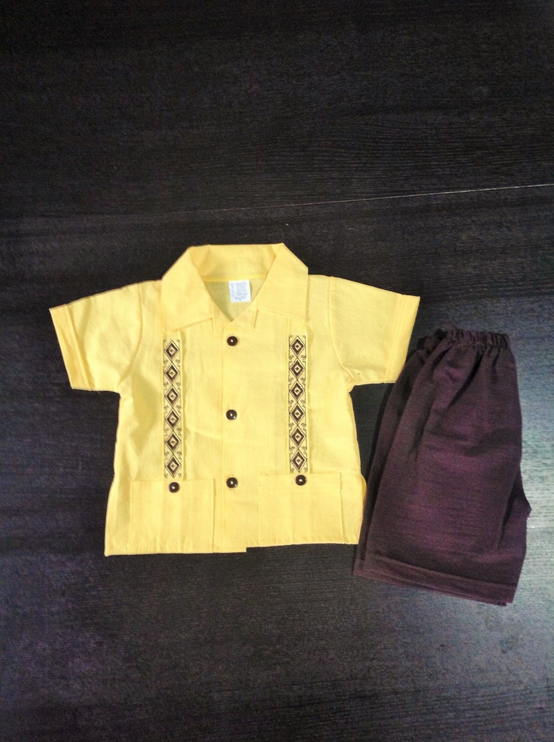 Mexican Baby Toddler Boy Guayabera Outfit Yellow and Brown Etsy Sweden
