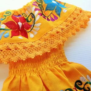 Vestido Bebe Mexicano Amarillo Bordado Hecho A Mano Diferentes Tallas image 4