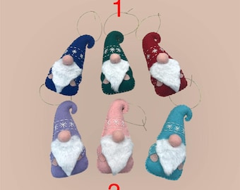 Set of 6 Christmas Gnomes Felt Decorations Christmas Ornaments Made to Order Felt Ornaments - 2 Styles to Choose