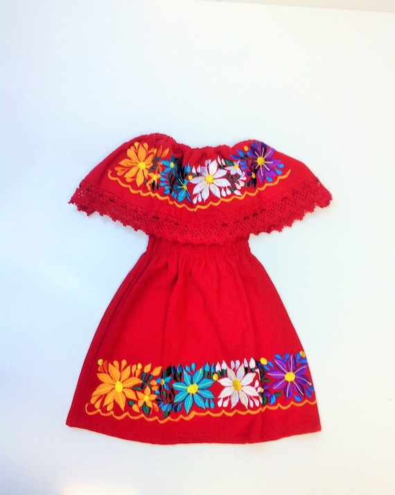 red dress with embroidered flowers Avital Strapless Flower Midi Dress