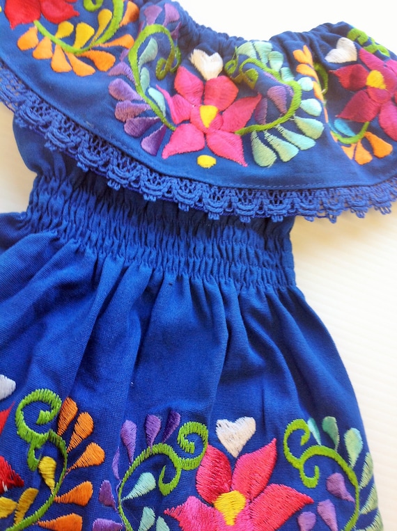 Vestido Azul Mexicano Para Bebe Niña Bordado Hecho A Mano Diferentes Tallas  - Etsy