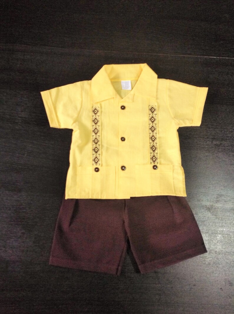 Mexican Baby Toddler Boy Guayabera Outfit Yellow and Brown Etsy Sweden
