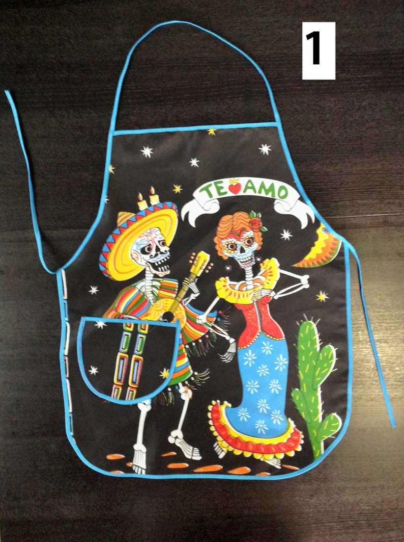 Day of the Dead Apron La Catrina Apron 5 Different Styles Mexican Apron Cooking Apron with a Pocket Chef Apron Unisex Dia de Muertos