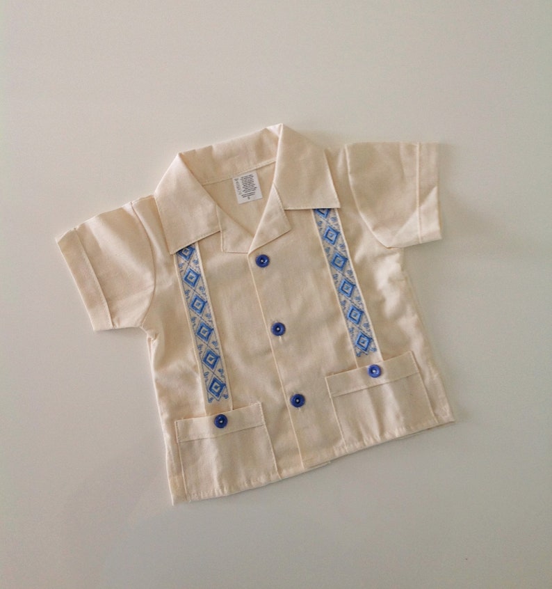Mexican Baby Toddler Boy Guayabera Outfit Beige and Light Blue Etsy