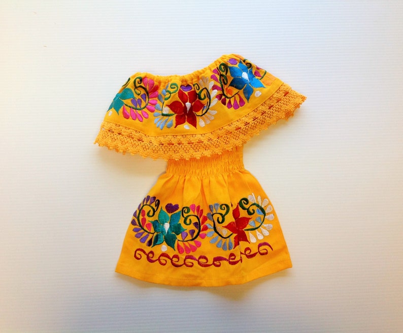 Vestido Bebe Mexicano Amarillo Bordado Hecho A Mano Diferentes Tallas image 3