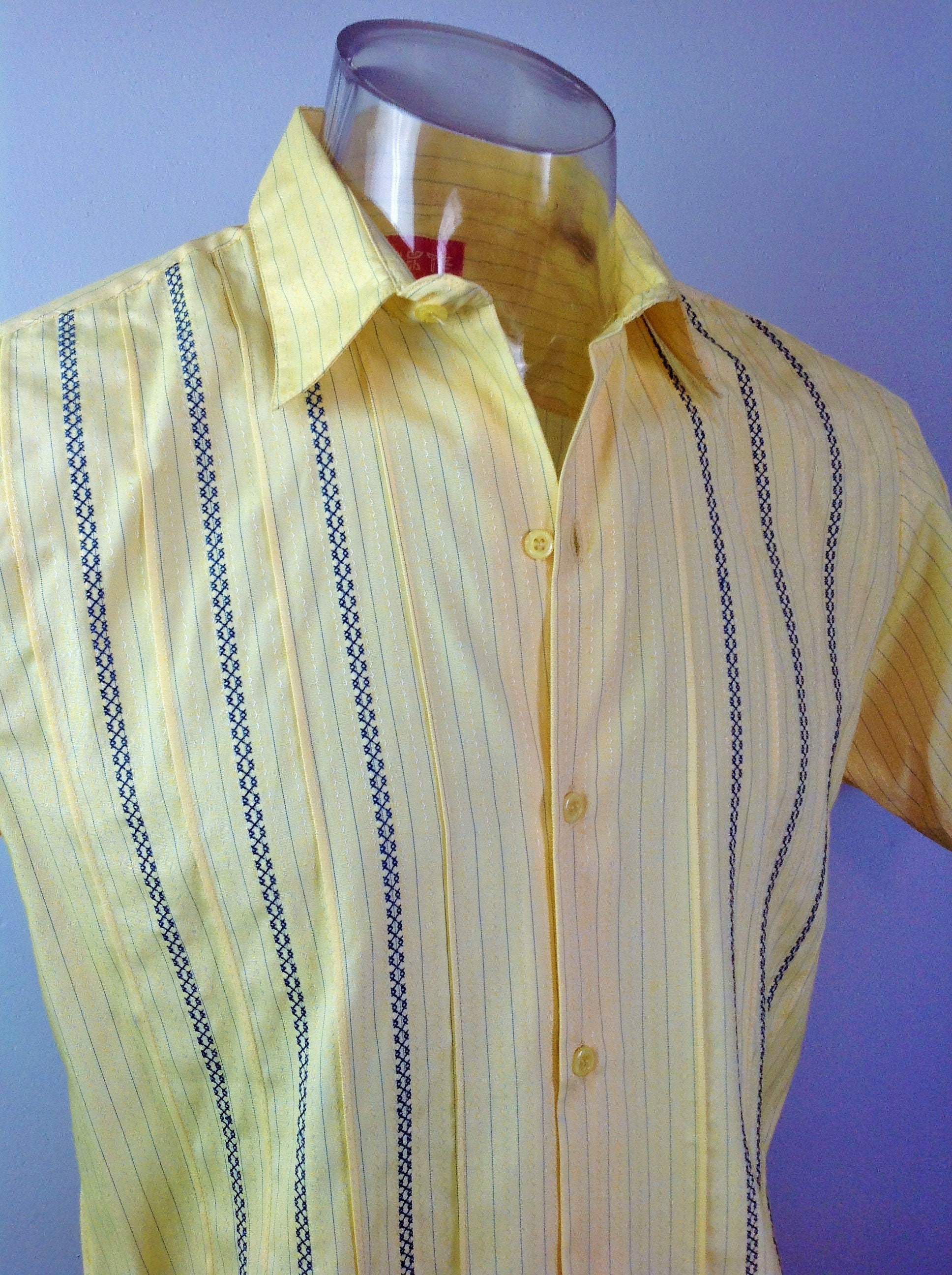 Guayabera Camisa Amarilla Manga Corta Mexicana Camisa Hombre