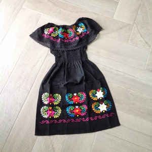 Embroidered Mexican Adult Dress - Handmade - Different Sizes - Black, White, Turquoise, Pink, Yellow, Black with Sunflowers
