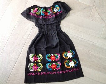 Embroidered Mexican Adult Dress - Handmade - Different Sizes - Black, White, Turquoise, Pink, Yellow, Black with Sunflowers