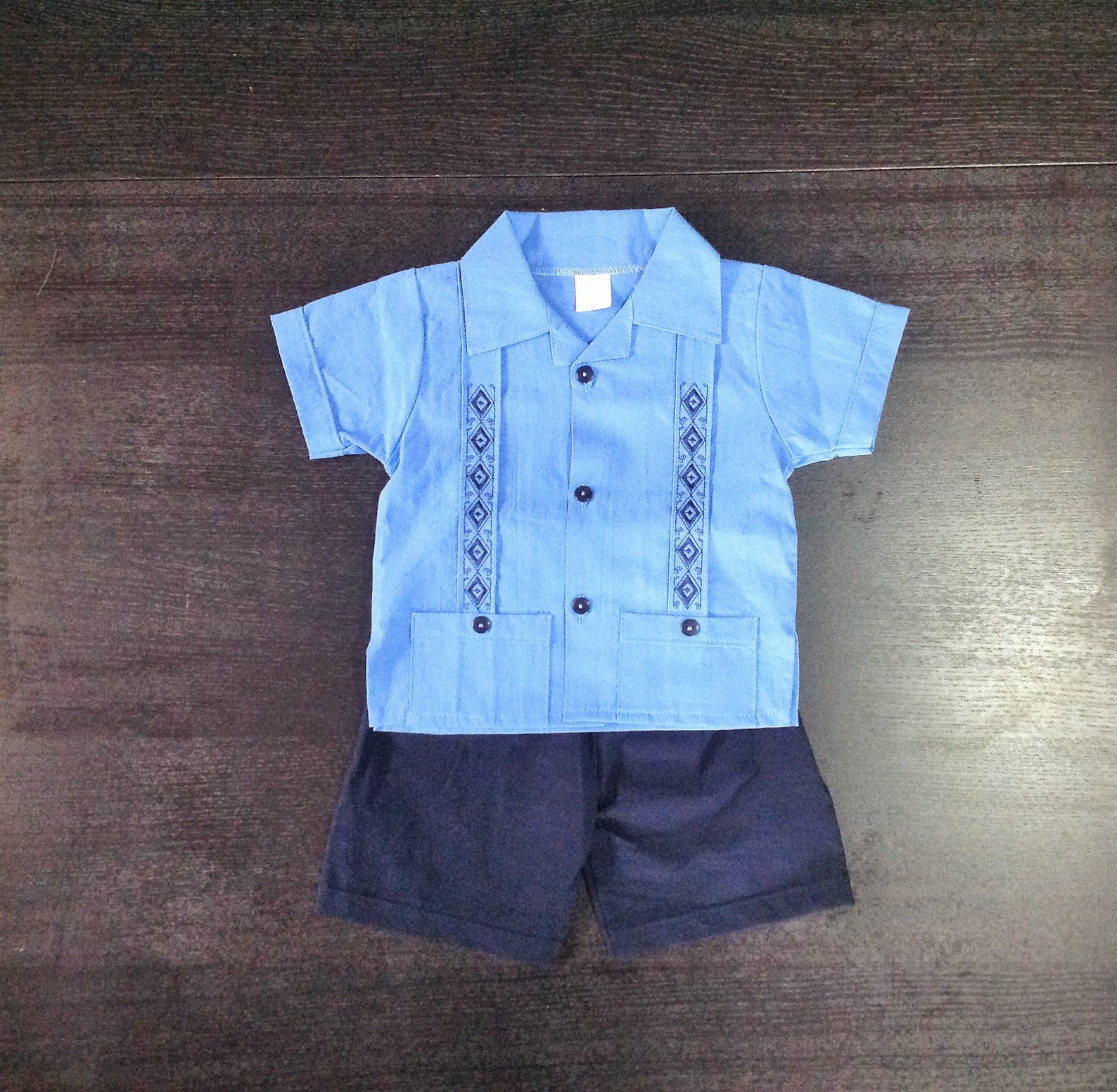 Mexican Baby Toddler Boy Guayabera Outfit Blue and Navy Blue Etsy