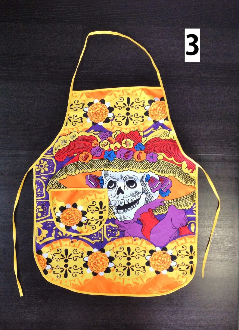 Day of the Dead Apron La Catrina Apron 5 Different Styles Mexican Apron Cooking Apron with a Pocket Chef Apron Unisex Dia de Muertos