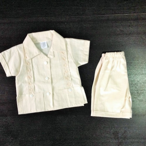 Mexican Baby Toddler Boy Guayabera Outfit Beige and Light Blue - Etsy