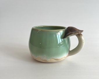 Whimsy Handmade Ceramic Mushroom Handle Mug for Morning Coffee or Tea