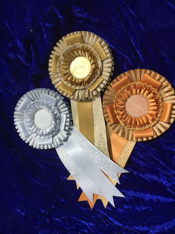 1 X Gold Silver Or Bronze Rosette Ribbon Awards Birthday Etsy