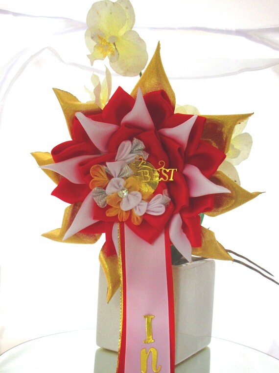 BEST IN SHOW Rosette. Kanzashi, 5 tier. dog show, fun show, pet show. cat show, or any fete requiring a best in show