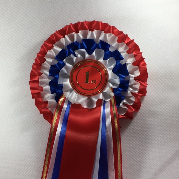 4 tier budget rosette award ribbon special prize, can be personalised. FREEPOST UK