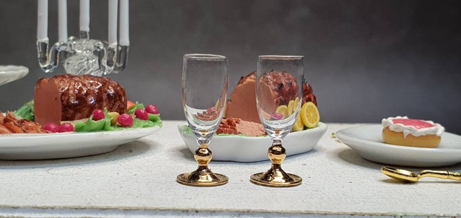Dollhouse Miniature 18k Gold Painted Wine Glasses for - Etsy