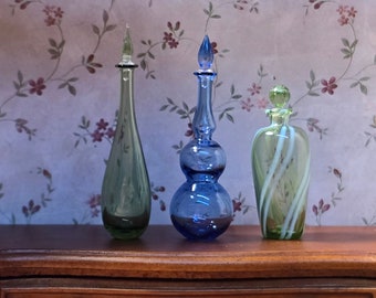 Strange shaped colored glass bottles For decorating dollhouses or collecting small glass bottles. Handmade, 1:12 scale