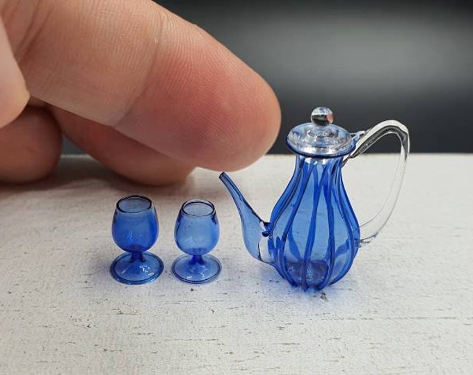 Vintage Style Blue Glass Tea Set for Dollhouse Miniature or a Etsy