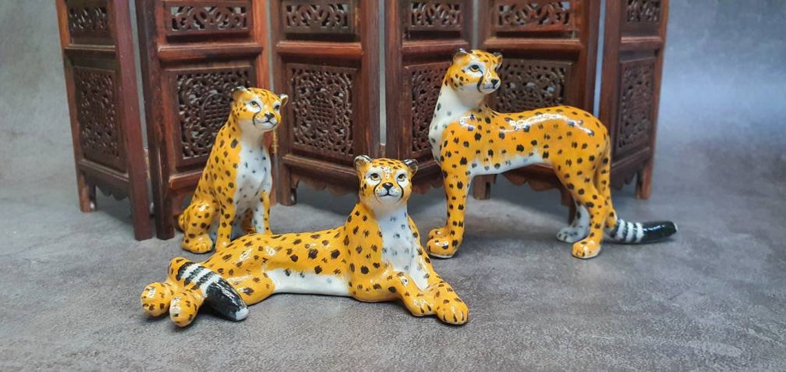 3 Cheetahs ceramic for decorate dollhouse miniature or Etsy