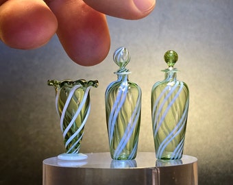 Strange shaped colored glass bottles For decorating dollhouses or collecting small glass bottles. Handmade, 1:12 scale