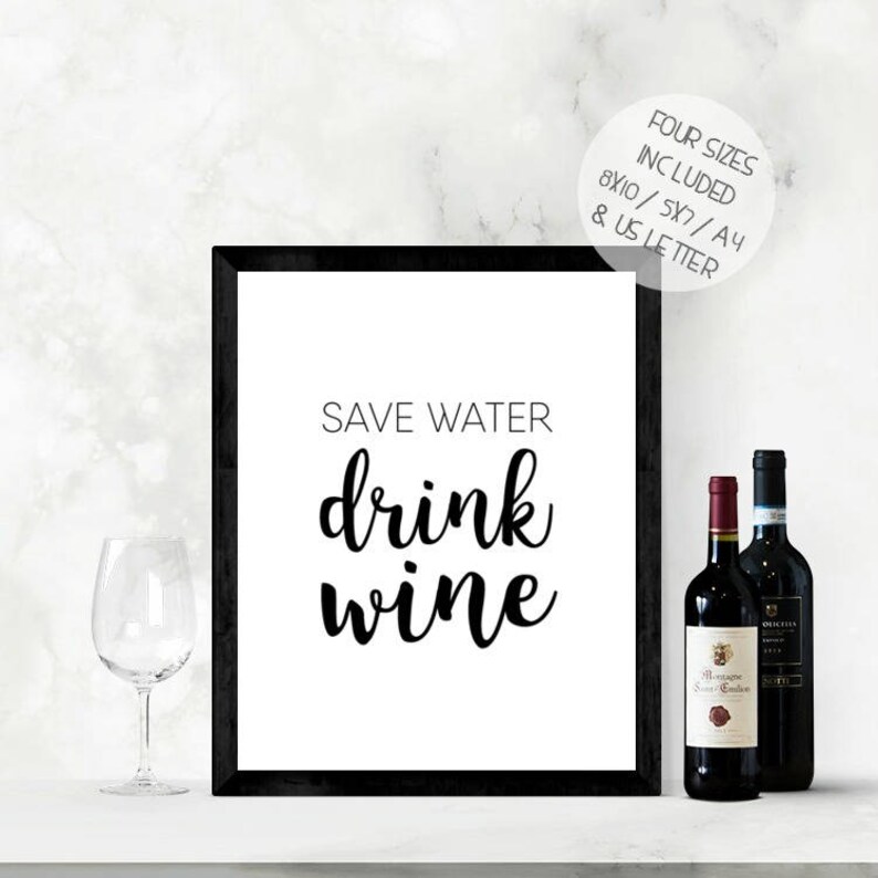 Sparen Sie Wasser trinken Wein lustige druckbare Wandkunst Etsy