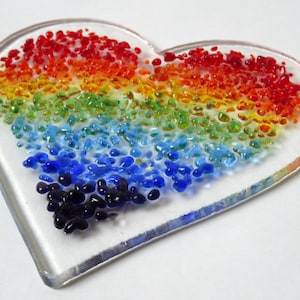 Rainbow fused glass heart, heart light catcher, window decoration, wedding gift, love valentine gift for her, pride LGBTQ image 1