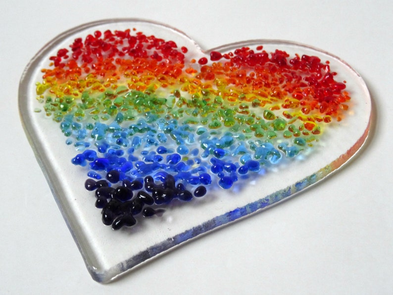 Rainbow fused glass heart, heart light catcher, window decoration, wedding gift, love valentine gift for her, pride LGBTQ image 1