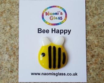 Bee glass pebble, pocket hug, pocket pet, bee mine, bee happy, gift for her, gift for him, teacher gift, stocking filler