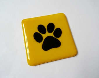 Pawprint coaster, dog fused glass coaster, fused glass dog print, gift for her, gift for him, pet lover christmas gift, stocking filler