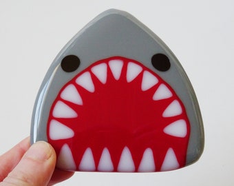 Shark coaster, fused glass coaster, drinks mat, glass shark fish sea gift, gift for him, home office decor