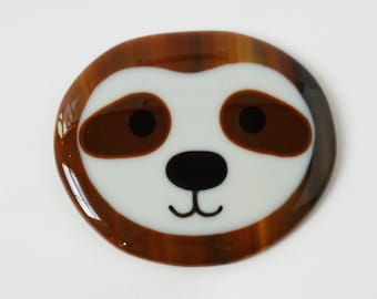 Sloth coaster, fused glass coaster, drinks mat, fused glass sloth, gift for her, stained glass art, sloth gift, Valentine, Mother&#39;s Day gift
