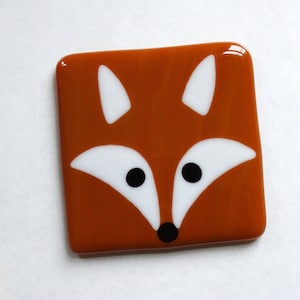 Fox coaster, fused glass coaster, drinks mat, fused glass fox, gift for her, stained glass art, uk seller, home decor, Mother&#39;s Day gift