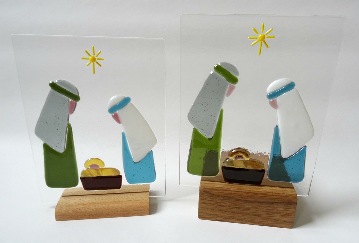 Fused Glass Nativity Scene Panels Christmas Decoration Etsy UK
