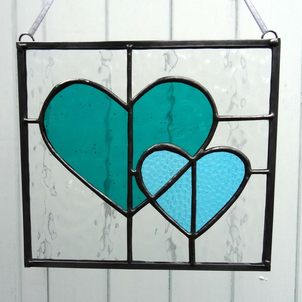 Hearts entwined stained glass window panel, fused glass art, colourful handmade lightcatcher, Valentine gift for her, wedding anniversary