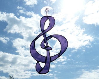 Music note stained glass window panel, glass treble clef, fused glass art, suncatcher lightcatcher, musician gift, music teacher gift