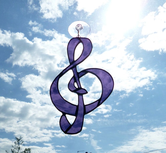 Music Note Stained Glass Window Panel, Glass Treble Clef, Fused