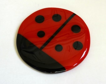 Ladybird coaster, fused glass coaster, drinks mat, fused glass ladybug, gift for her, stained glass art, home decor, Christmas ladybird gift