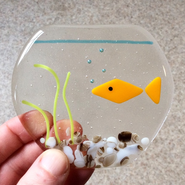 Goldfish bowl coaster, fused glass coaster, drinks mat, house warming gift